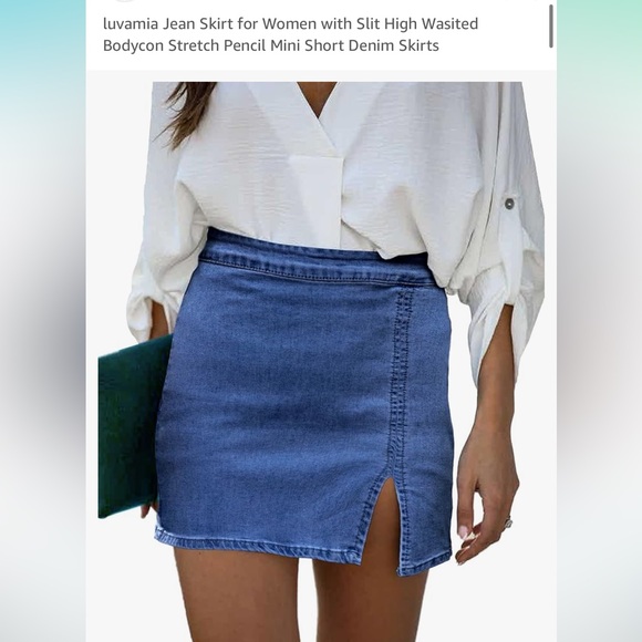 Stretchy Denim Mini Skirt - Picture 1 of 4
